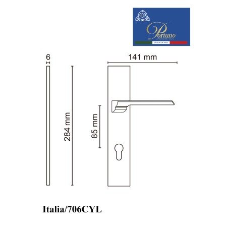 Дверная ручка на планке под цилиндр PORTUNO Italia 706.07CYL Матовое золото